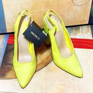 WOMEN'S FOREVER 21 CLOSED TOE LIME NEON HIGH HEELS FELT SHOES SIZE 6 STILETTOS